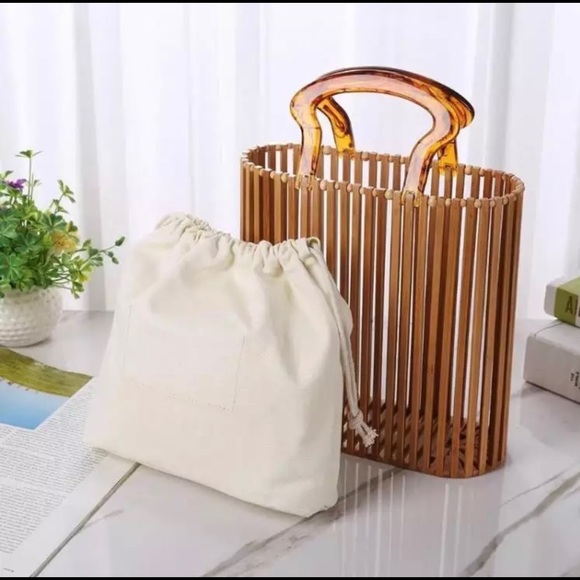 Natural Bamboo Clutch Bag Straw Woven Handbag - Picture 5 of 13